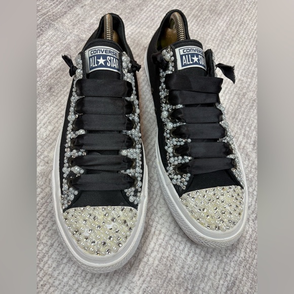 BLING Converse Chuck Taylor Custom Low Top Sneakers Womens 11 Black Pearl Event - Picture 4 of 9